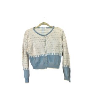 VTG‎ Petite Sophisticate Women's Cardigan Blue Cream Sweater Cottage